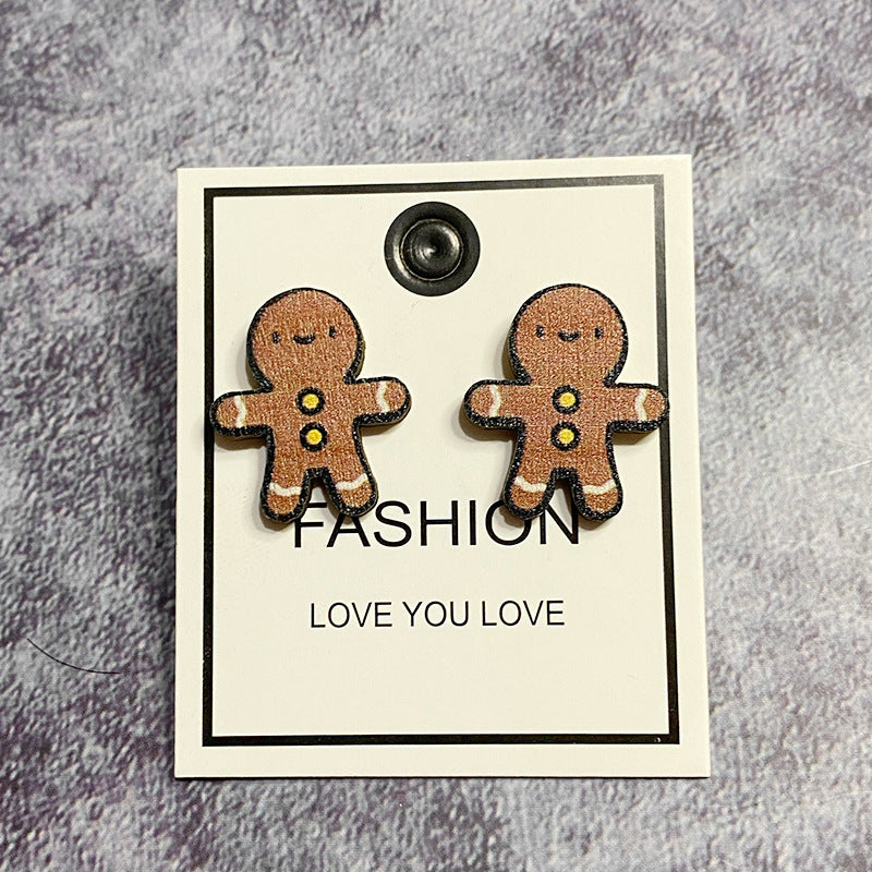 Wholesale Christmas Tree Snowman Wood Earrings
